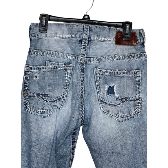 Silver Zac Men's Jeans Straight Distressed Frayed Hem Medium Wash Denim Blue 30 - Picture 5 of 10